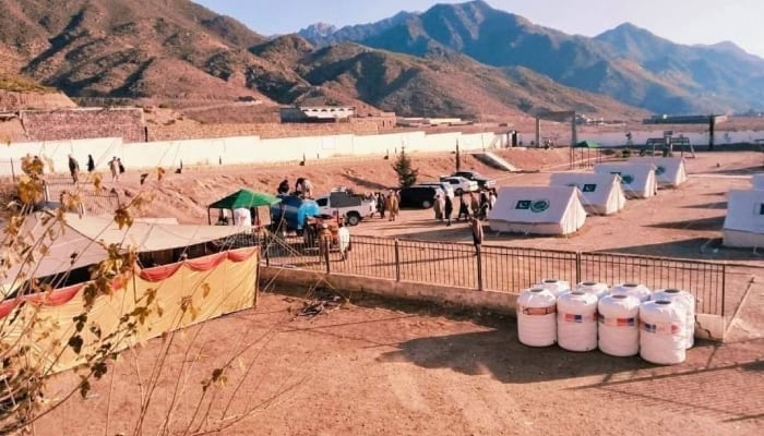 A camp set up for families evacuating from Maidan area of Tirah Valley, Khyber Pakhtunkhwa, January 9, 2026. — The News/Qazi Fazlullah/File