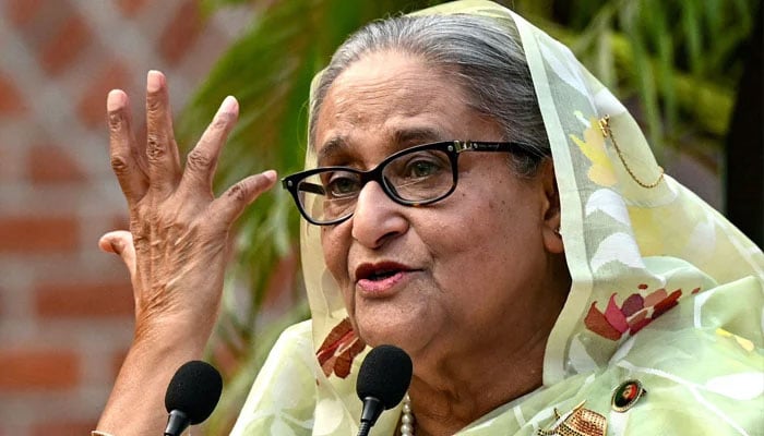 Bangladesh’s ousted prime minister Sheikh Hasina Wajed gestures while speaking to the media. — AFP/File