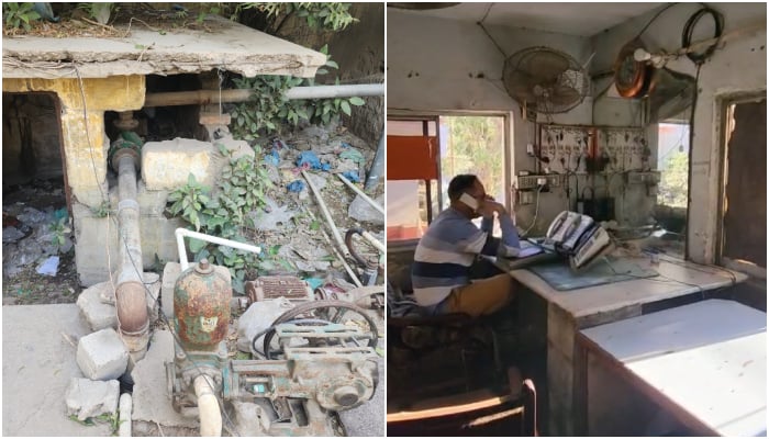This collage shows the state of disrepair at Karachi’s central fire office. — Reporter