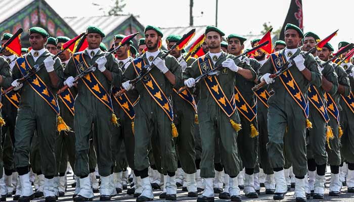 Irans Islamic Revolutionary Guard Corps (IRGC) marching during the annual Sacred Defence Week military parade marking the anniversary of the outbreak of the devastating 1980-1988 war with Saddam Hussein´s Iraq, in Tehran.— AFP/File