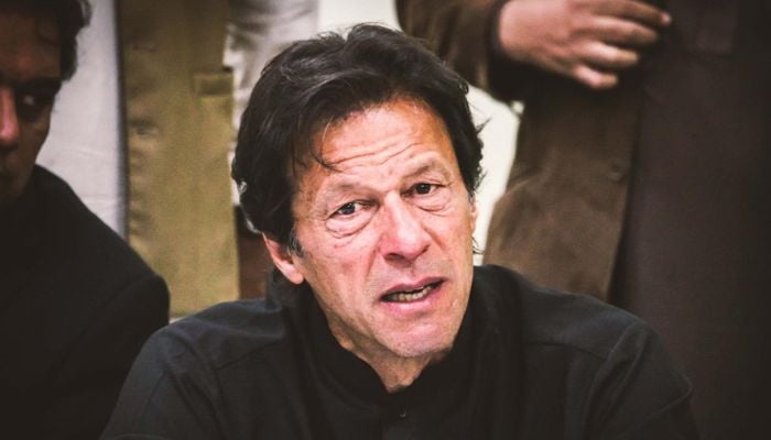 PTI founder Imran Khan addressing a presser in Karachi in this undated image. — Facebook/ImranKhanOfficial