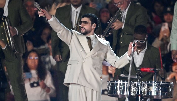 Puerto Rican rapper Bad Bunny performs on stage during his Debi tirar mas fotos world tour in Mexico City on December 10, 2025. — AFP