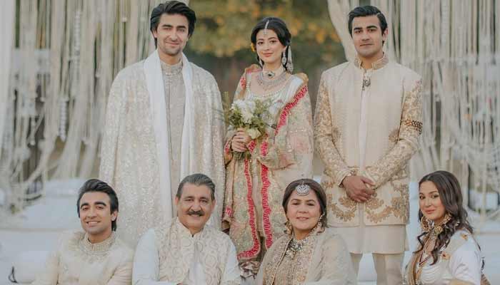 The newlywed couple, Khaqan Shahnawaz and Sabeena Syed, with family in their nikkah ceremony on January 30, 2026. — Instagram/@Khaqan Shahnawaz