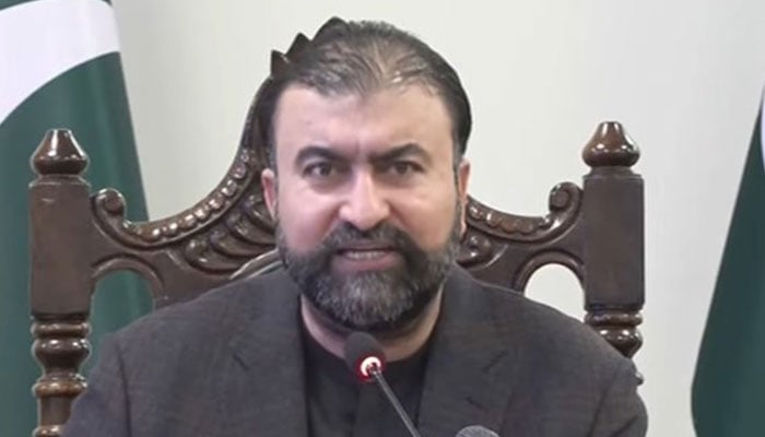 Balochistan Chief Minister Sarfraz Bugti speaks while addressing press conference in Quetta, Balochistan, February 1, 2026. — Screengrab via YouTube/Geo News