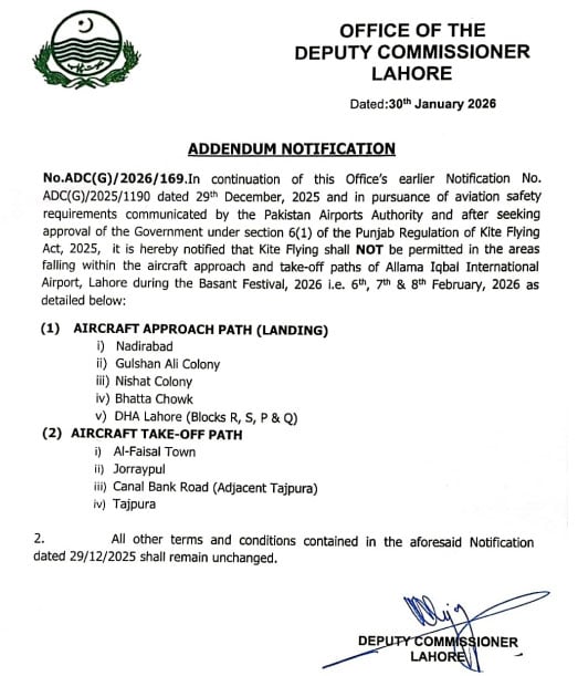 Lahore admin bans kite flying in areas near airport