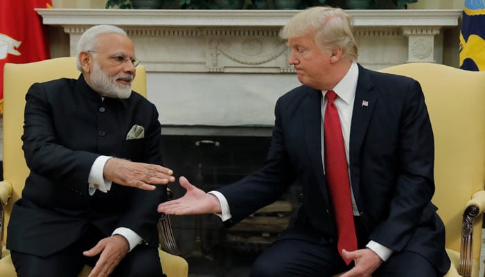 President Donald Trump greets Indian Prime Minister Narendra Modi in the Oval Office at the White House in Washington. — Reuters/File