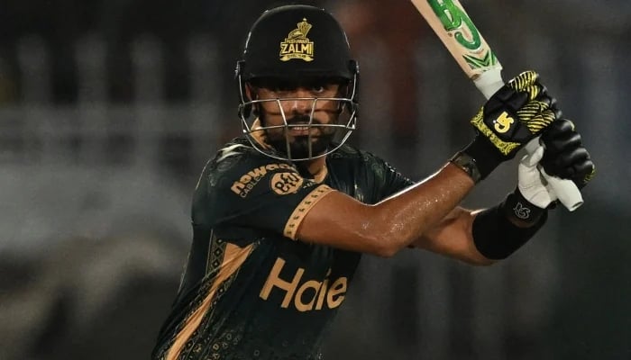 Babar Azam plays a shot during the PSL cricket match between Karachi Kings and Peshawar Zalmi at the Rawalpindi Cricket Stadium in Rawalpindi on May 17, 2025. — AFP