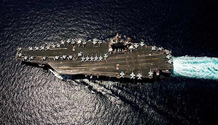 This file photo shows the Nimitz-class aircraft carrier USS Abraham Lincoln transiting through the Arabian Sea. — AFP
