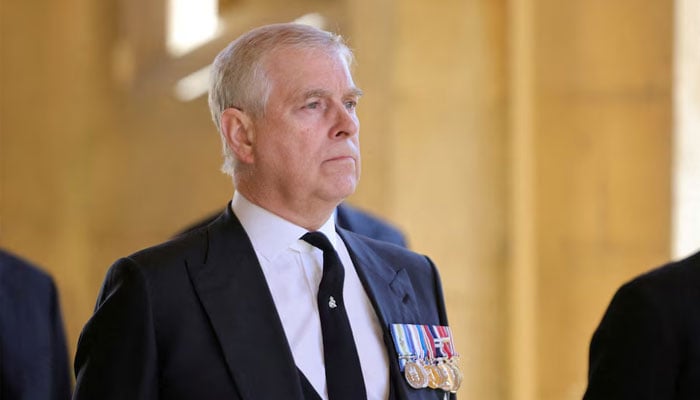 Britains ex-prince Andrew looks on during the funeral of Britains Prince Philip, husband of Queen Elizabeth, who died at the age of 99, in Windsor, Britain, April 17, 2021. — Reuters