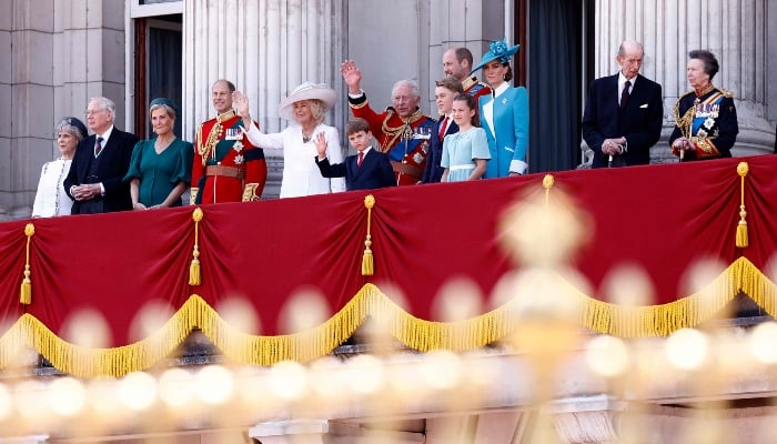 Britains Birgitte, Duchess of Gloucester, Britains Prince Richard, Duke of Gloucester, Britains Sophie, Duchess of Edinburgh, Britains Prince Edward, Duke of Edinburgh, Britains Queen Camilla, Britains Prince Louis of Wales, Britains King Charles III, Britains Prince George of Wales, Britains Prince William, Prince of Wales, Britains Princess Charlotte of Wales, Britains Catherine, Princess of Wales, Britains Prince Edward, Duke of Kent, and Britains Princess Anne, Princess Royal, pose on the balcony of Buckingham Palace after attending the Kings Birthday Parade Trooping the Colour in London on June 14, 2025. — AFP