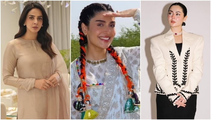 From left to right, Saba Qama, Ayeza Khan, and Hania Aamir. — Instagram