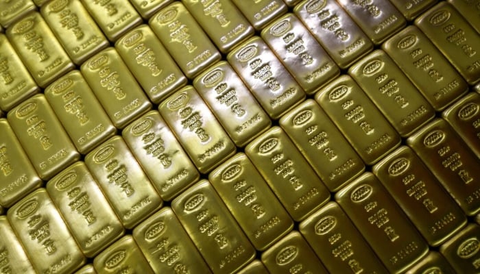 Ingots of 99.99% pure gold are placed in a workroom at Krastsvetmet precious metals plant in the Siberian city of Krasnoyarsk, Russia, January 31, 2023. — Reuters