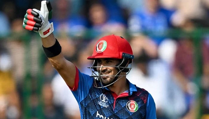 Afghanistans Rahmanullah Gurbaz celebrates his half-century during the 2023 Mens Cricket World Cup against England at the Arun Jaitley Stadium in New Delhi, India, October 15, 2023. — AFP