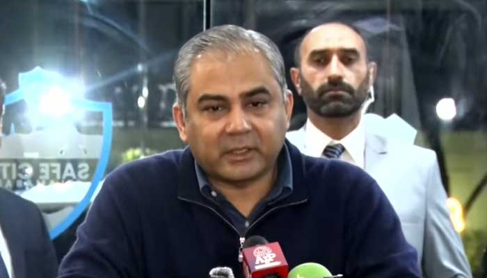 Interior Minister Mohsin Naqvi addresses a press conference in Islamabad, February 7, 2026. — Screengrab via YouTube/Geo News