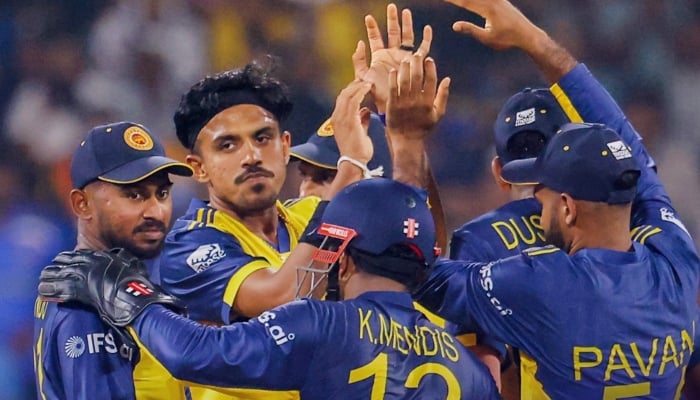 Sri Lanka players celebrate a wicket during their ICC Mens T20 World Cup match against Ireland at R Premadasa Stadium, Colombo, February 8, 2026. — X/@OfficialSLC