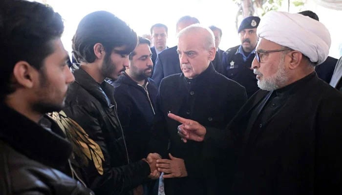 Prime Minister Shehbaz Sharif meets with the affectees of terrorist attack on Imambargah Khadija-ul-Kubra in Islamabad on February 11, 2026. — APP