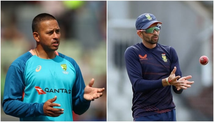 This collage of pictures shows Brisbane Heats Usman Khawaja (left) and South Africas Keshav Maharaj. —  Reuters/File