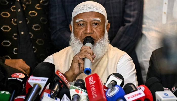 Bangladesh Jamaat-e-Islami party leader Shafiqur Rahman addresses media after counting starts following Bangladesh´s general election in Dhaka on February 12, 2026. — AFP