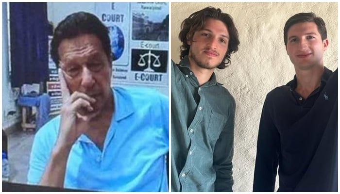 Former prime minister and PTI founder Imran Khan (left), and his sons Kasim Khan and Suleman Khan. — PTI/X@Kasim_Khan_1999