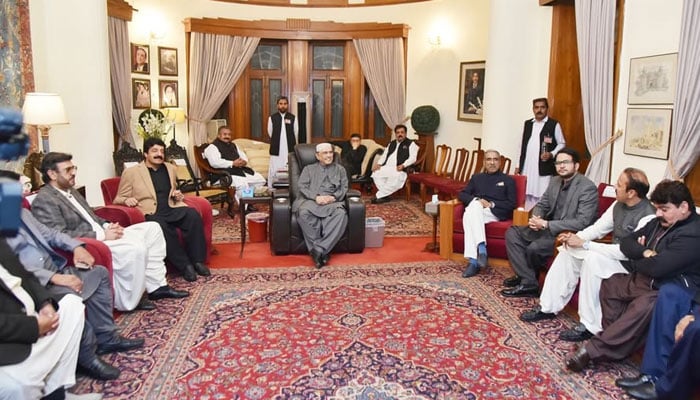 President Asif Ali Zardari in a meeting with the local leadership and former ticket holders of the party from South Punjab on February 14, 2026.  — Facebook@Bilawalhouse