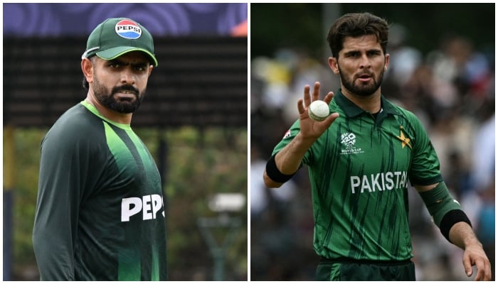 A collage showing Pakistani batter Babar Azam (left) and fast bowler Shaheen Shah Afridi. — AFP