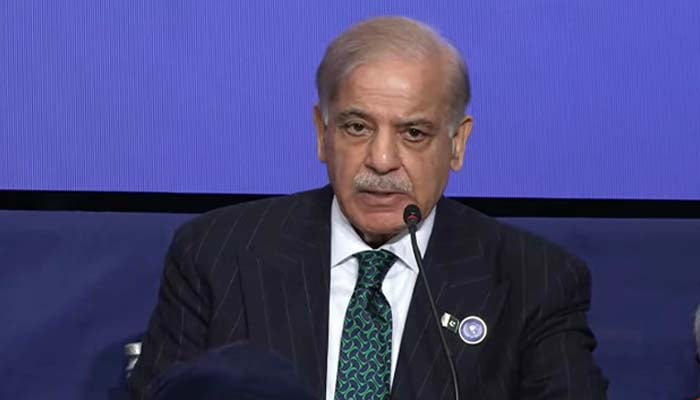 PM Shehbaz Sharif addresses Trumps first Board of Peace meeting on Gaza in Washington on February 19, 2026. — Screengrab via Geo News