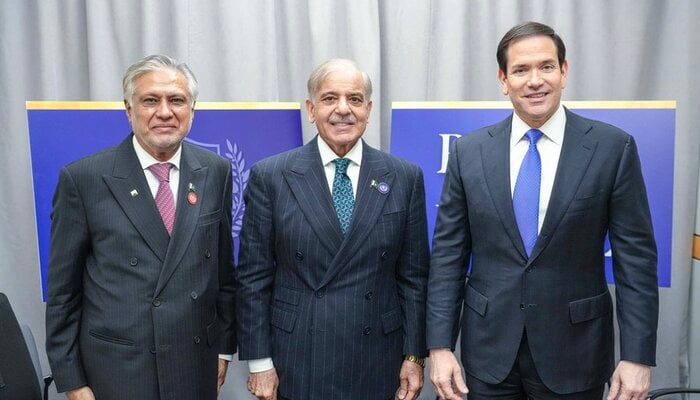 (From right to left) US Secretary of State Marco Rubio poses for a picture with Prime Minister Shehbaz Sharif and Deputy Prime Minister and Foreign Minister Ishaq Dar in Washington, US, February 19, 2026. — X@SecRubio