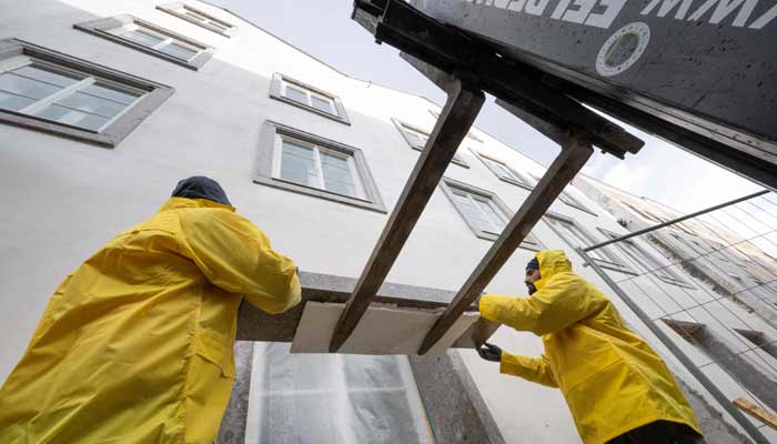 Workers are finishing works at the birth house of former German dictator Adolf Hitler that is turned into a police station, pictured on February 17, 2026. — AFP