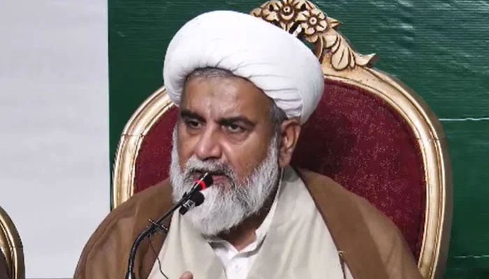 Leader of the Opposition in the Senate and Majlis Wahdat-e-Muslimeen chief Allama Raja Nasir Abbas speaking at a press conference in this undated image— Facebook/Allama Raja Nasir Abbas Jafri/File