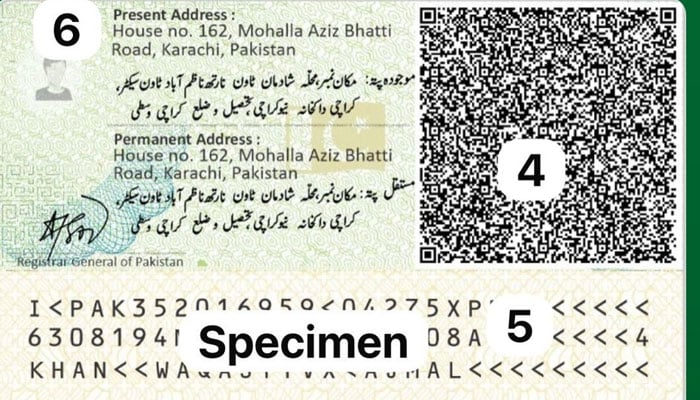 The image shows the specimen of the back side of the newly approved identity card. — X@nadra/File