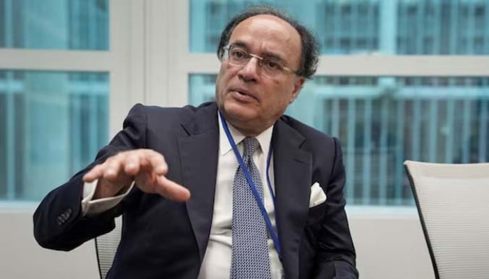Finance Minister Aurangzeb speaks during a Reuters interview at the 2025 annual IMF/World Bank Spring Meetings in Washington, DC, on April 25, 2025. — Reuters