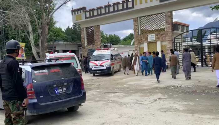 Ambulances are seen shifting bodies and injured Ababeel Force officials following a gun attack in Bajaur district, Khyber Pakhtunkhwa, on February 25, 2026. — Reporter