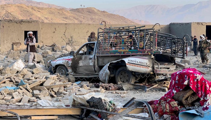 Aftermath of overnight Pakistani airstrike at the Girdi Kas village in Bihsud district, Nangarhar province, on February 22, 2026. — AFP