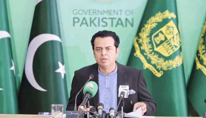 Minister of State for Interior Tallal Chaudhry addressing a press conference in Islamabad on April 18, 2025. — PID