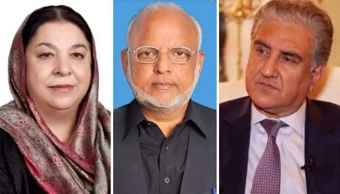 PTI leaders Yasmin Rashid (from left), Ejaz Chaudhary and Shah Mahmood Qureshi. — Punjab Assembly/Senate of Pakistan/AFP