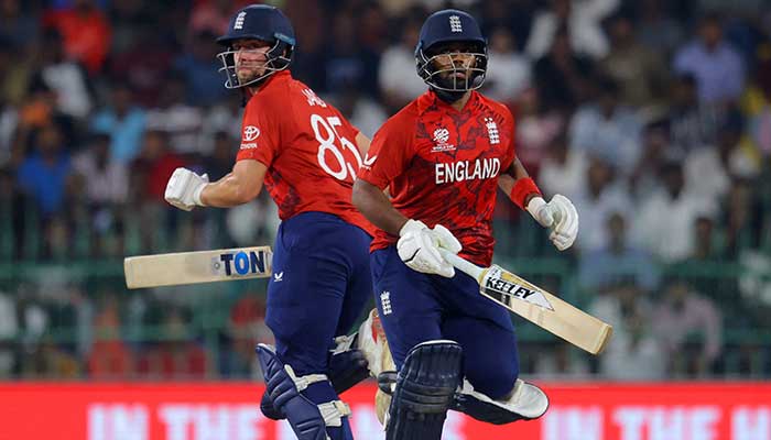 Englands Will Jacks and Rehan Ahmed in action during the 2026 ICC Mens T20 Cricket World Cup Super Eights match between England and New Zealand at the R Premadasa Stadium in Colombo on February 27, 2026. — Reuters