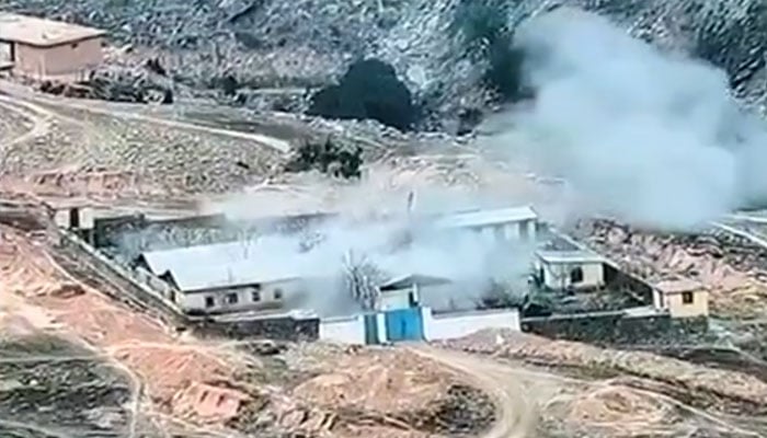 Smoke rises from an Afghan post in the Chitral sector following strikes by Pakistani forces. — Screengrab via X/@PTVNewsOfficial