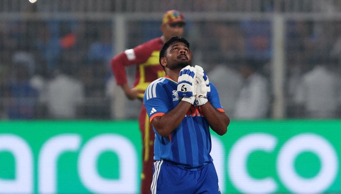 Indias Sanju Samson reacts during the ICC Mens T20 World Cup match against West Indies on March 1, 2026. — Reuters