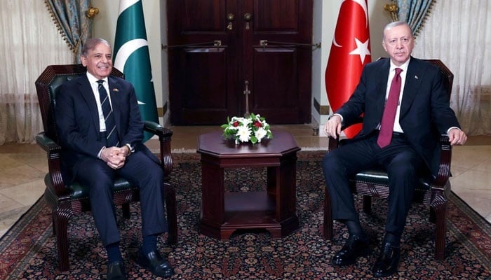 Prime Minister Shehbaz Sharif meets Turkish President Tayyip Erdogan on May 25, 2025, in Istanbul, Turkiye. — PID