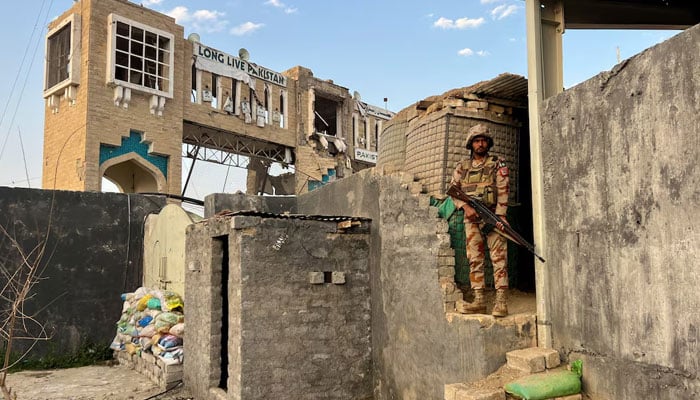 An army soldier stands at a post at the Friendship Gate, following the exchanges of fire between Pakistan and Afghanistan forces, at the border crossing between the two countries, in Chaman, February 27, 2026. — Reuters