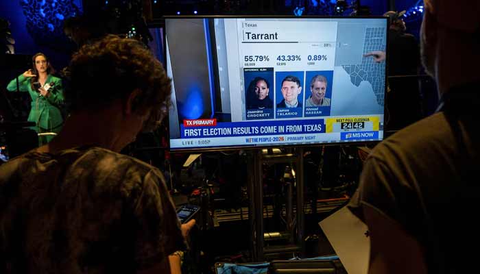 Supporters of Democratic US Senate candidate for Texas, James Talarico, watch as primary election results. — Reuter