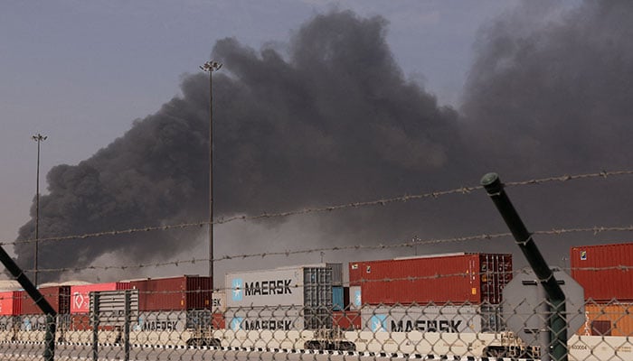 Smoke billows from Jebel Ali port after an Iranian attack, following United States and Israel strikes on Iran, United Arab Emirates on March 1, 2026. — Reuters