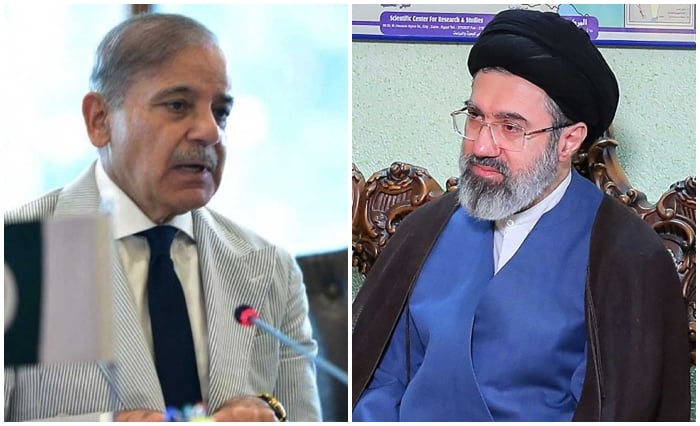 This collage shows undated photos of Prime Minister Shehbaz Sharif (left) and new Iranian Supreme Leader Mojtaba Khamenei. — AFP/File