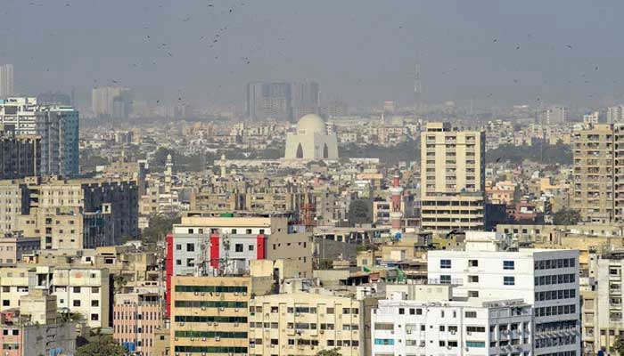 An aerial view of the commercial district of port city of Karachi on January 27, 2023. — AFP