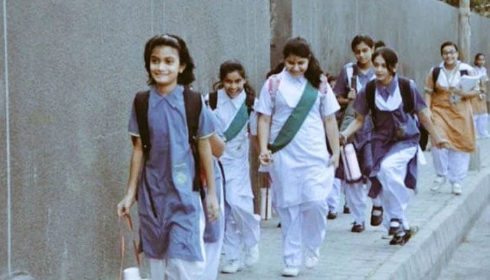 In this undated photo, students are heading to their school. — X@Hassan16497426/File