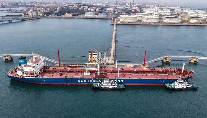 An oil tanker unloads crude oil at a terminal at the port in Qingdao, in China’s eastern Shandong province on March 11, 2026. — AFP