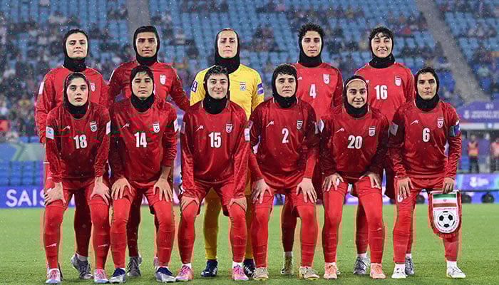 Iranian womens football team players pose for a team group photo during AFC Women’s Asian Cup at Gold Coast Stadium, Gold Coast, Australia on March 8, 2026. — Reuters