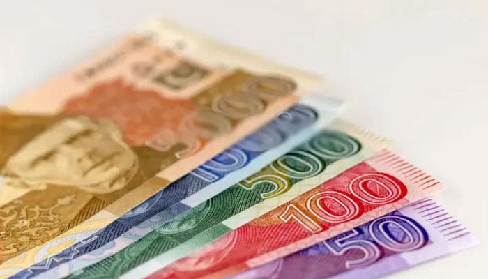 Pakistani currency notes are displayed in this undated photo. — APP/File