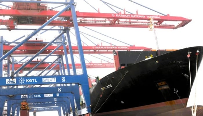 This representational image shows a vessel docked at Karachi Port. — APP/File