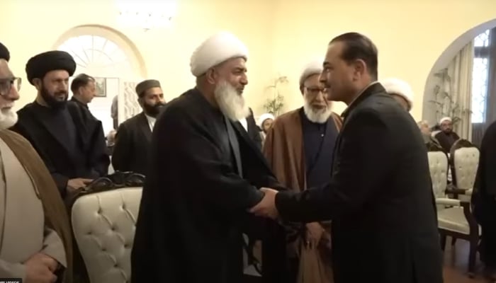 Chief of Defence Forces (CDF) Field Marshal Asim Munir interacts with a religious scholar during his meeting with ulema of Ahl-e-Tasheeh community in Rawalpindi, on March 19, 2026. — ISPR